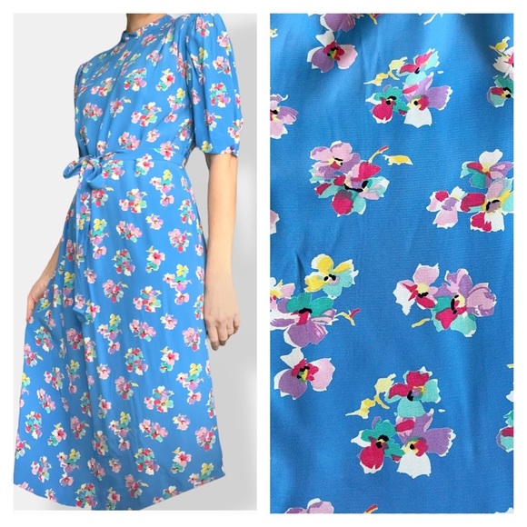 Vintage Dresses & Skirts - VINTAGE 80s Karin Stevens Floral Midi Dress Cottagecore Granny Chic M 6/8